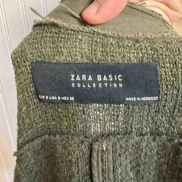 Zara Green Textured Weave Zip Jacket Distressed, Stud Detail small K47 - Picture 8 of 8